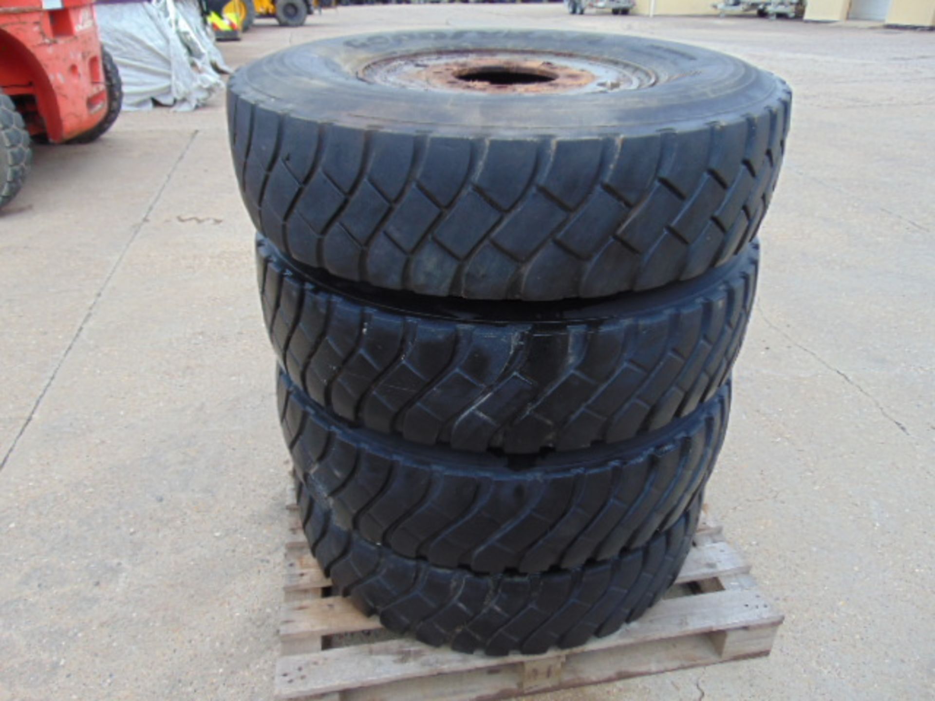 4 x Goodyear 12.00 20 Tyres complete with 8 stud rims