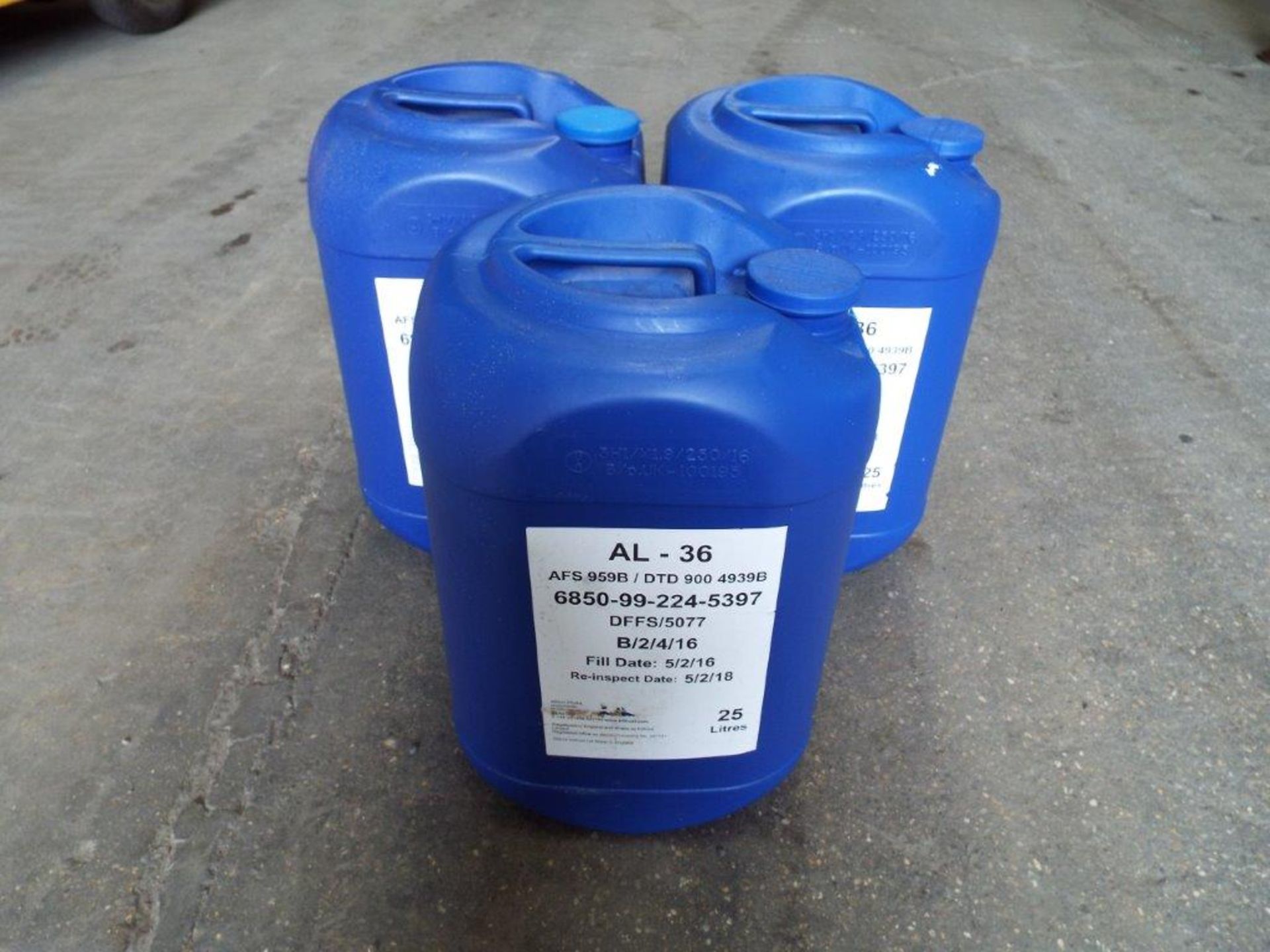 3 x Unissued 25L Drums of AL-36 Aviation Washer Fluid / De Icer