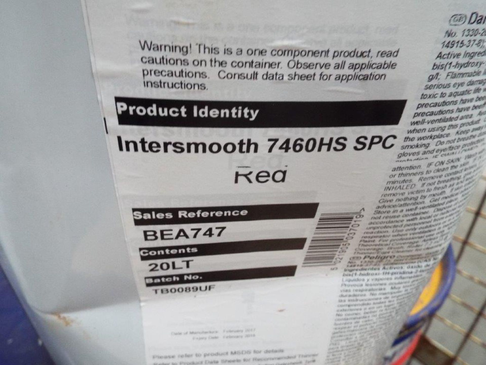 5 x Unissued 20L Cans of Intersmooth 7460HS Red Protective Coating - Image 2 of 3