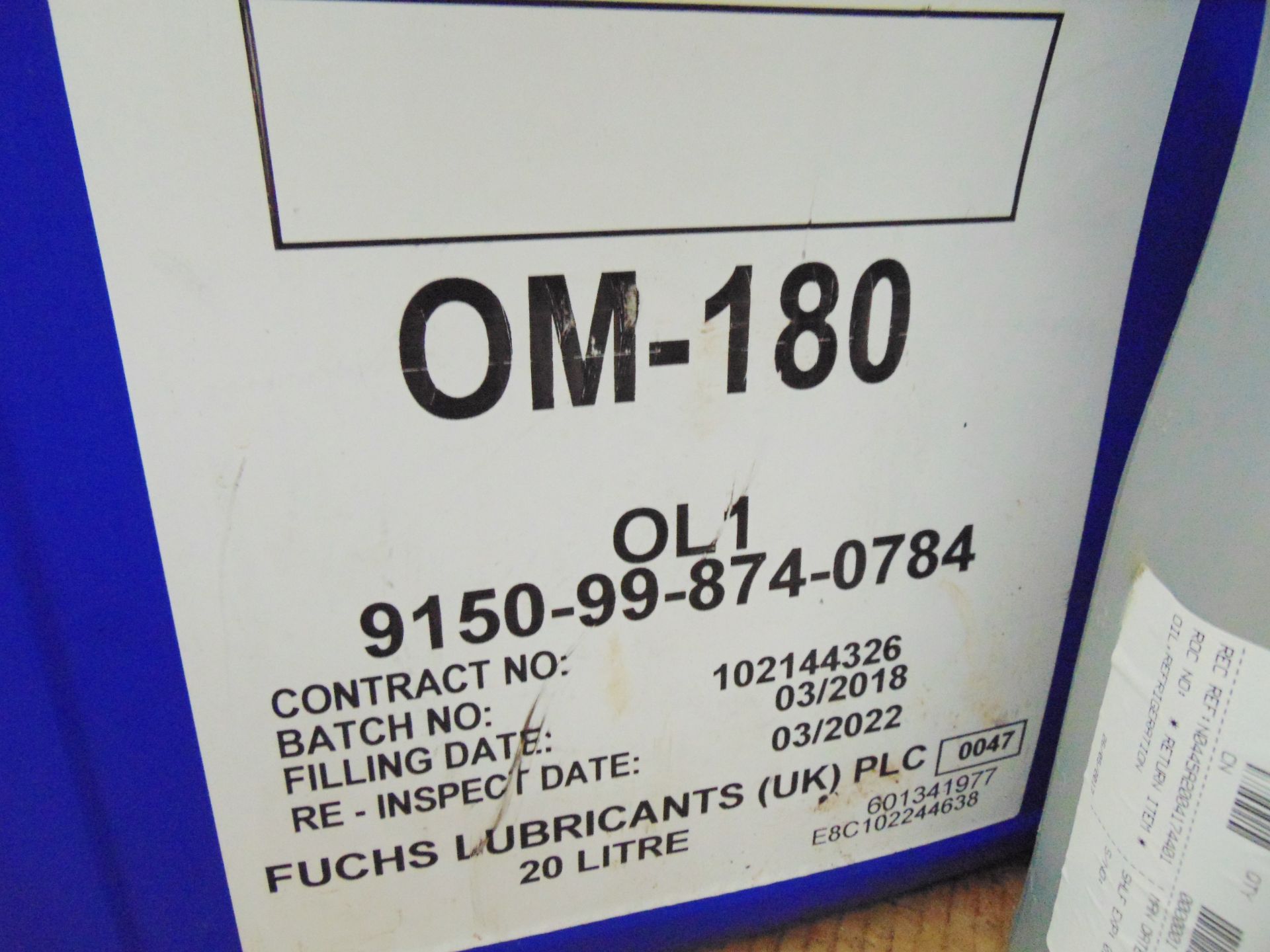 2 x Unissued 20L Tubs of Fuchs OM-180 & 1 x 4.54L Tub of Suniso 3GS Refrigeration Oil - Bild 2 aus 3