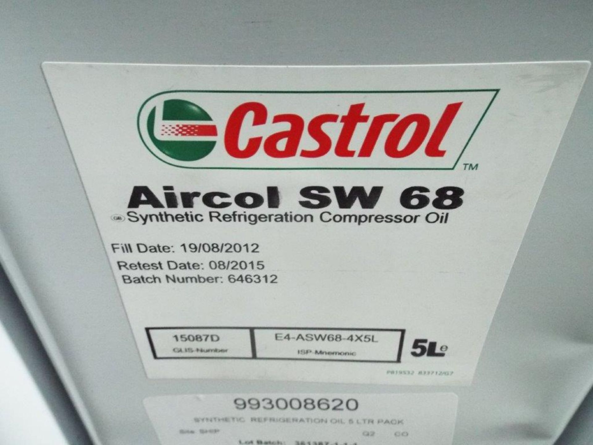 3 x Unissued 5L Cans of Castrol Aircol SW68 Synthetic Refrigeration Compressor Oil - Image 2 of 3