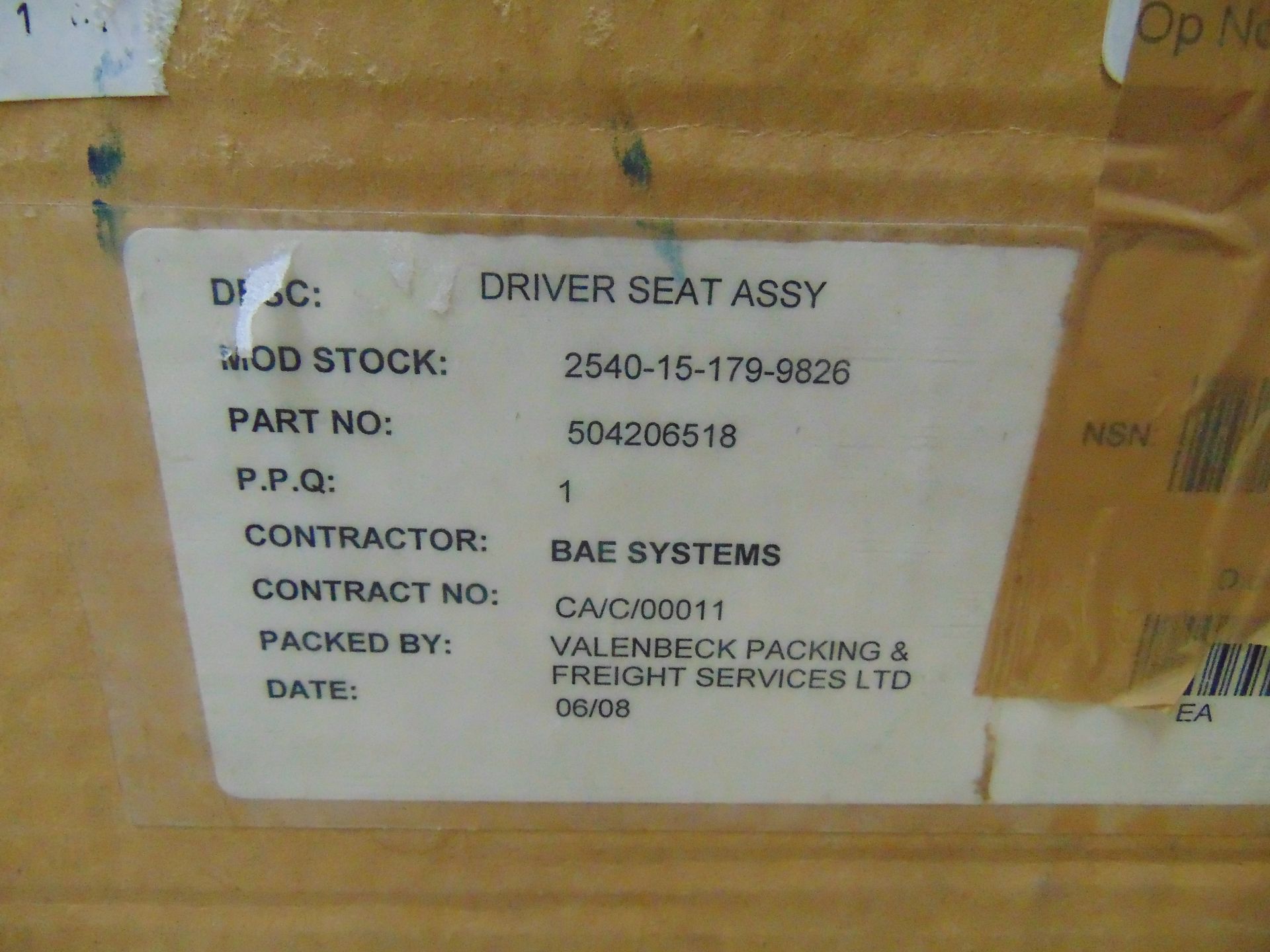 Unissued FV Drivers Seat Complete with Frame and 5 Point Harness - Image 10 of 10