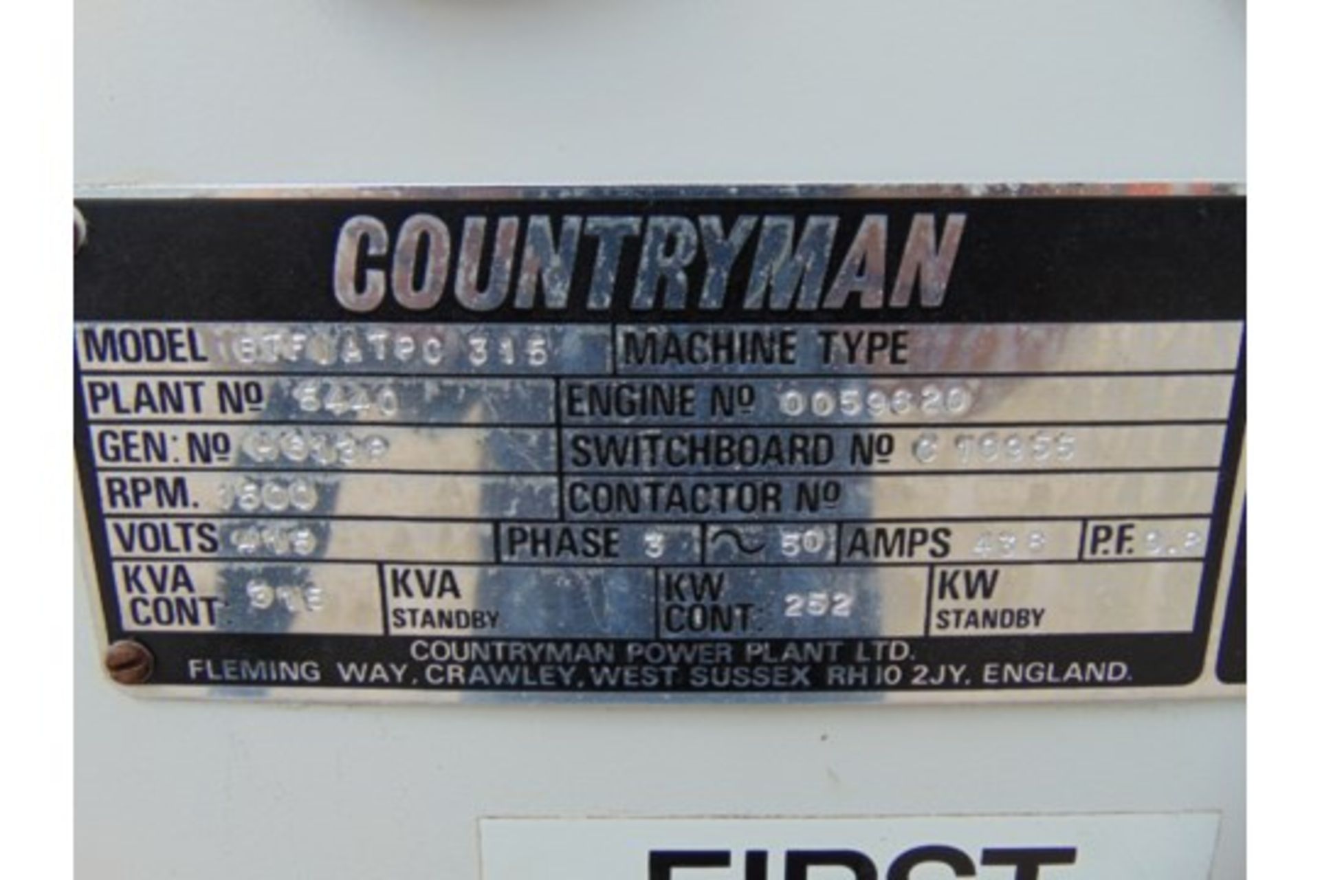 Countryman 325KVA 3 Phase FIAT V8 Twin Turbo Diesel Generator - Bild 19 aus 20