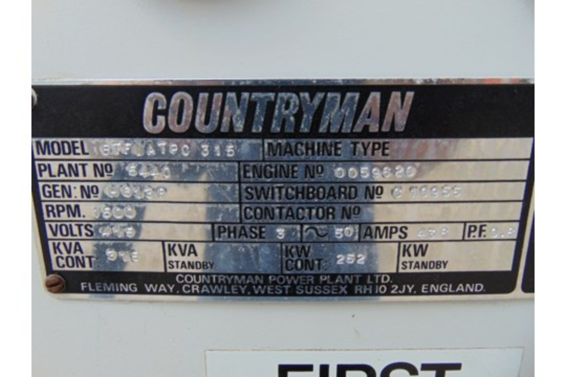 Countryman 325KVA 3 Phase FIAT V8 Twin Turbo Diesel Generator - Image 19 of 20