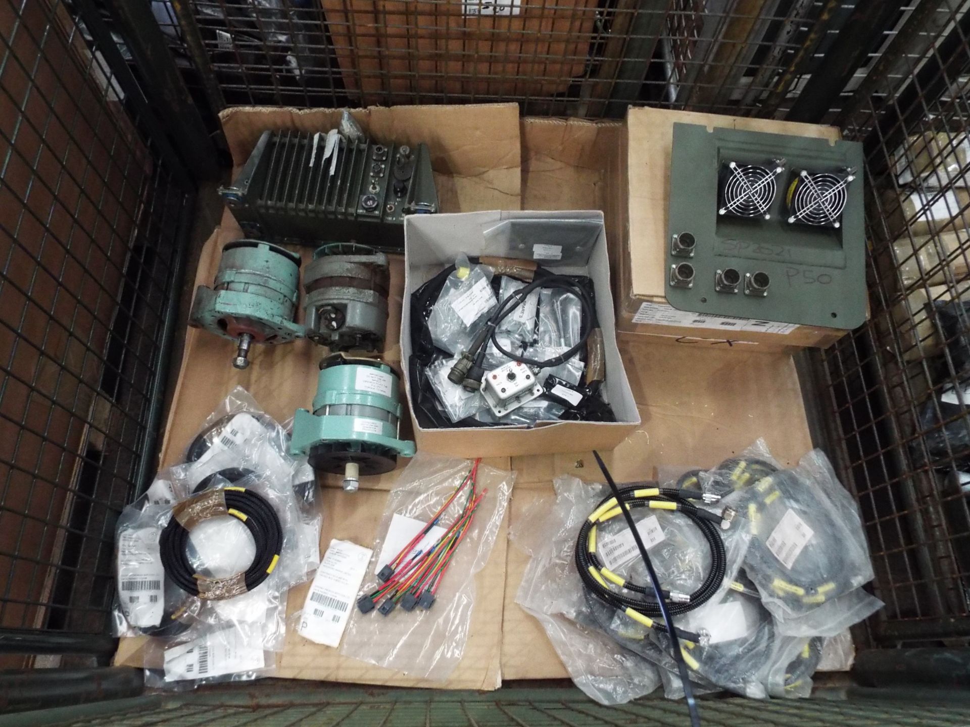 Mixed Stillage of Electrical Parts inc Alternators, Wiring Harness', Power Supply, Cables etc