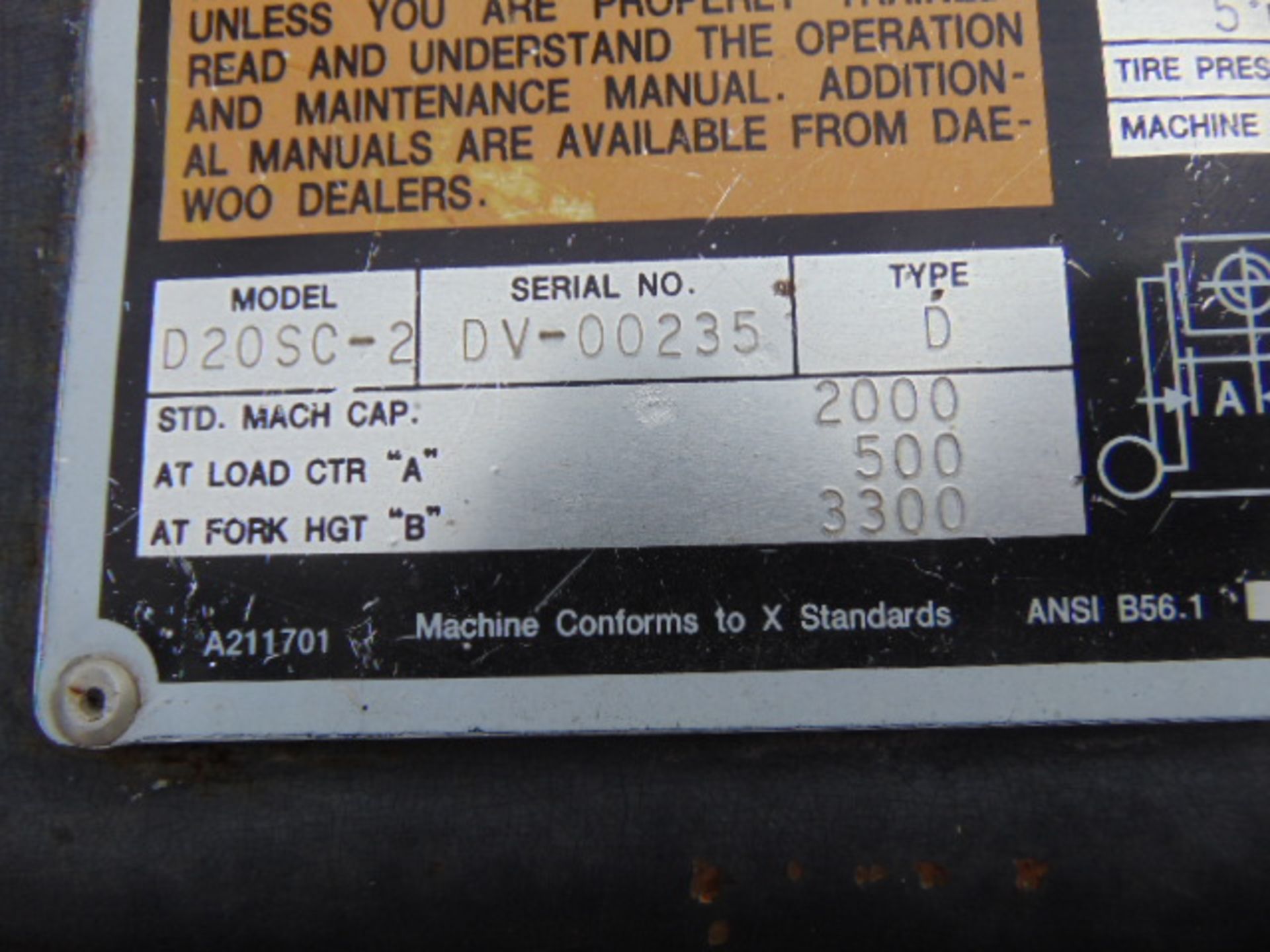 Daewoo D20SC-2 Counter Balance Diesel Forklift - Bild 16 aus 18