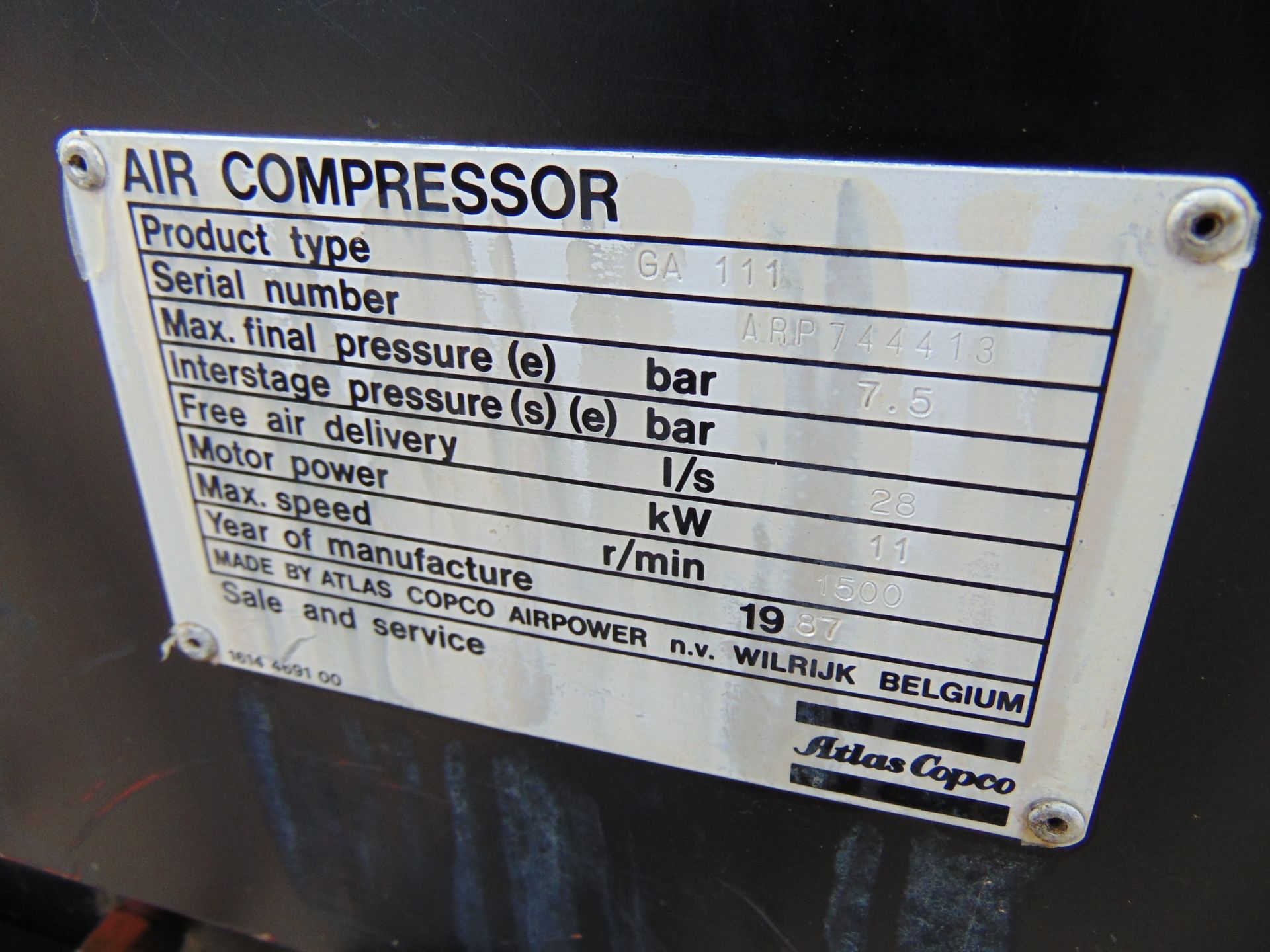 Atlas Copco GA 111 Air Compressor - Image 12 of 15