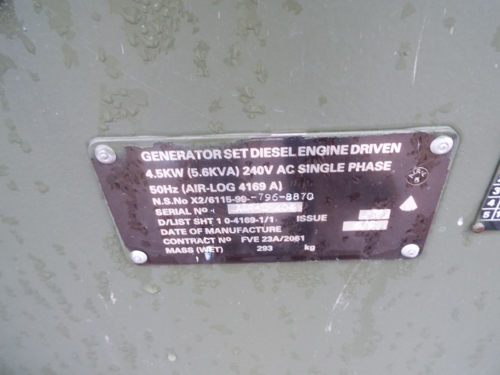 Lister Petter Air Log 4169 A 5.6 KVA Single Phase Diesel Generator - Image 10 of 11