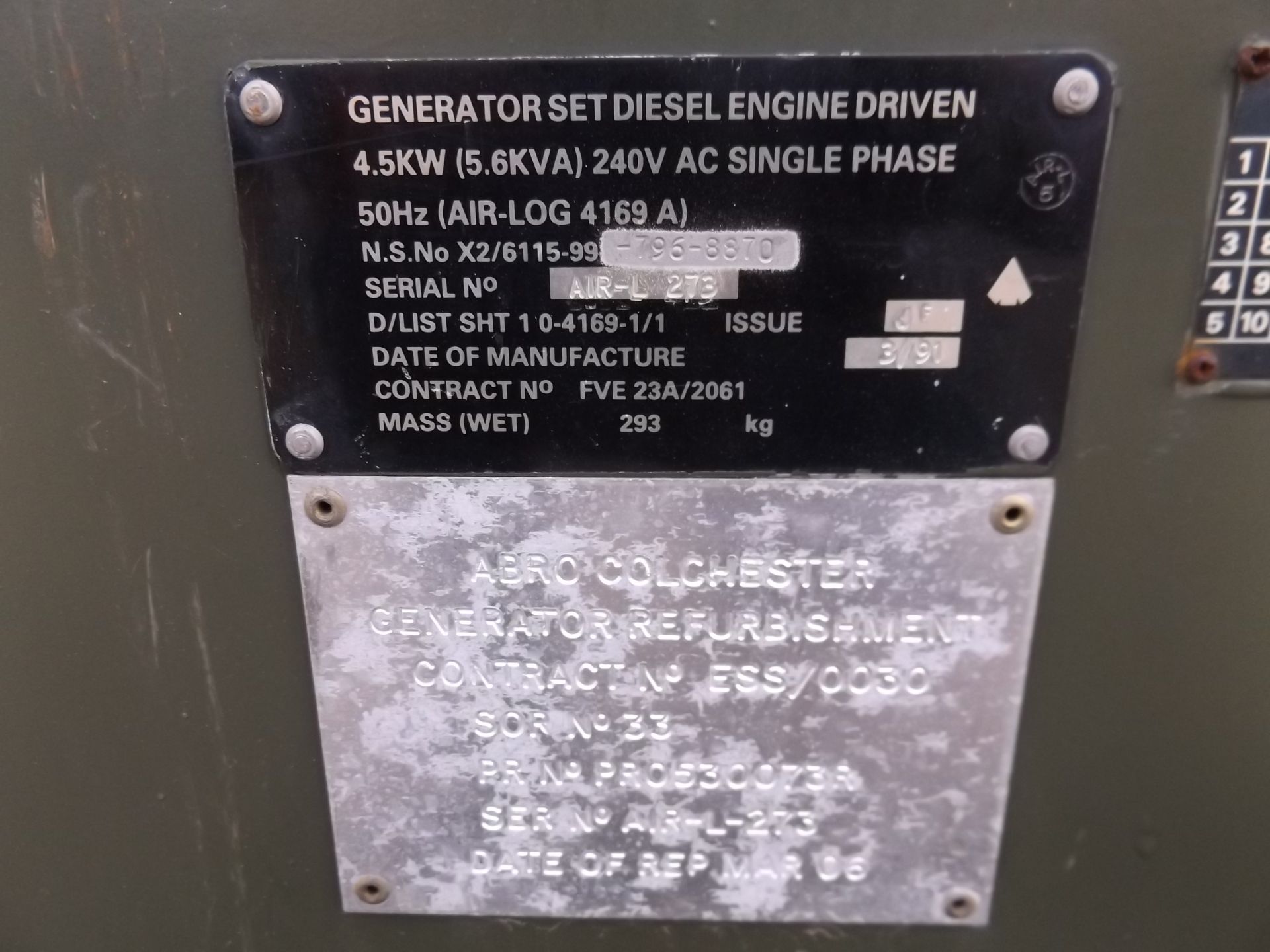 Lister Petter Air Log 4169 A 5.6 KVA Single Phase Diesel Generator - Bild 5 aus 9