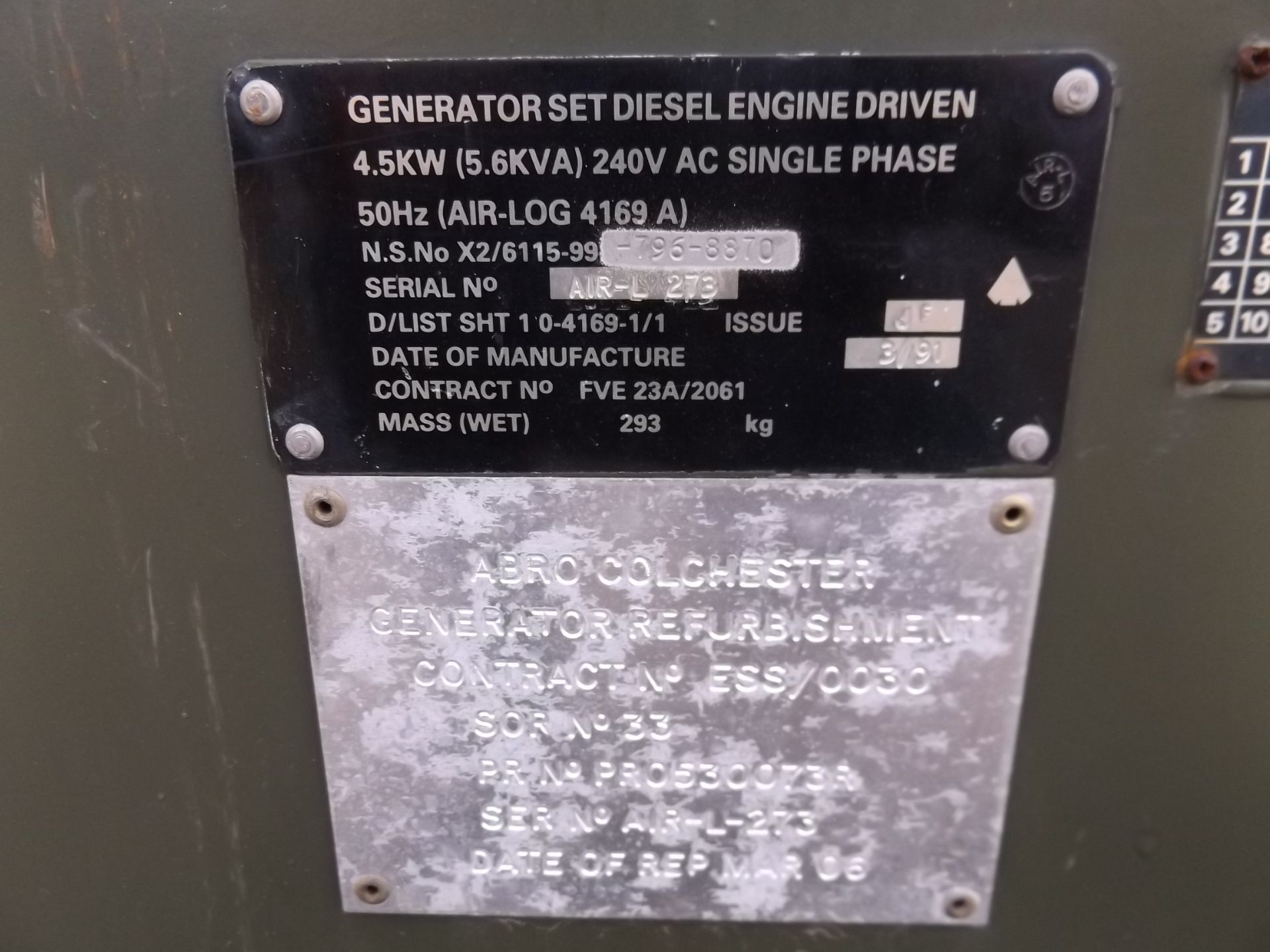 Lister Petter Air Log 4169 A 5.6 KVA Single Phase Diesel Generator - Image 5 of 9