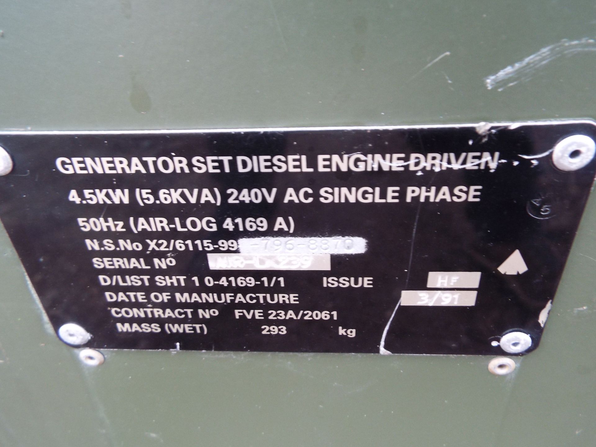 Lister Petter Air Log 4169 A 5.6 KVA Single Phase Diesel Generator - Image 12 of 14