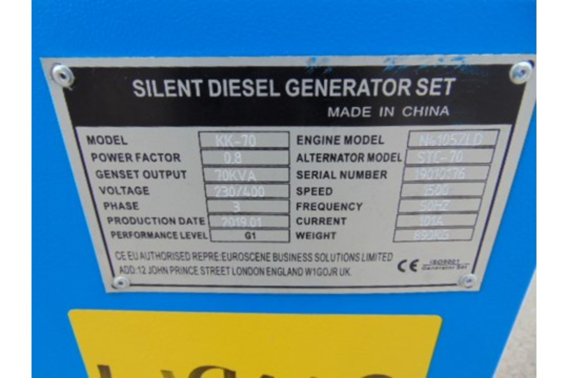 UNISSUED WITH TEST HOURS ONLY 70 KVA 3 Phase Silent Diesel Generator Set - Image 13 of 17