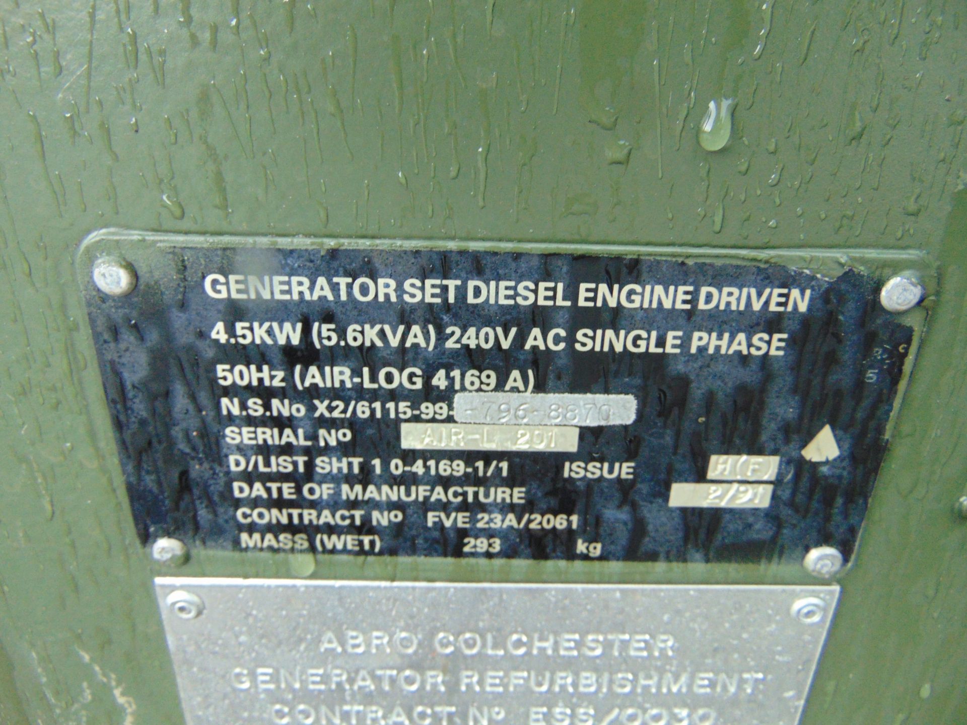 Lister Petter Air Log 4169 A 5.6 KVA Diesel Generator - Image 11 of 14