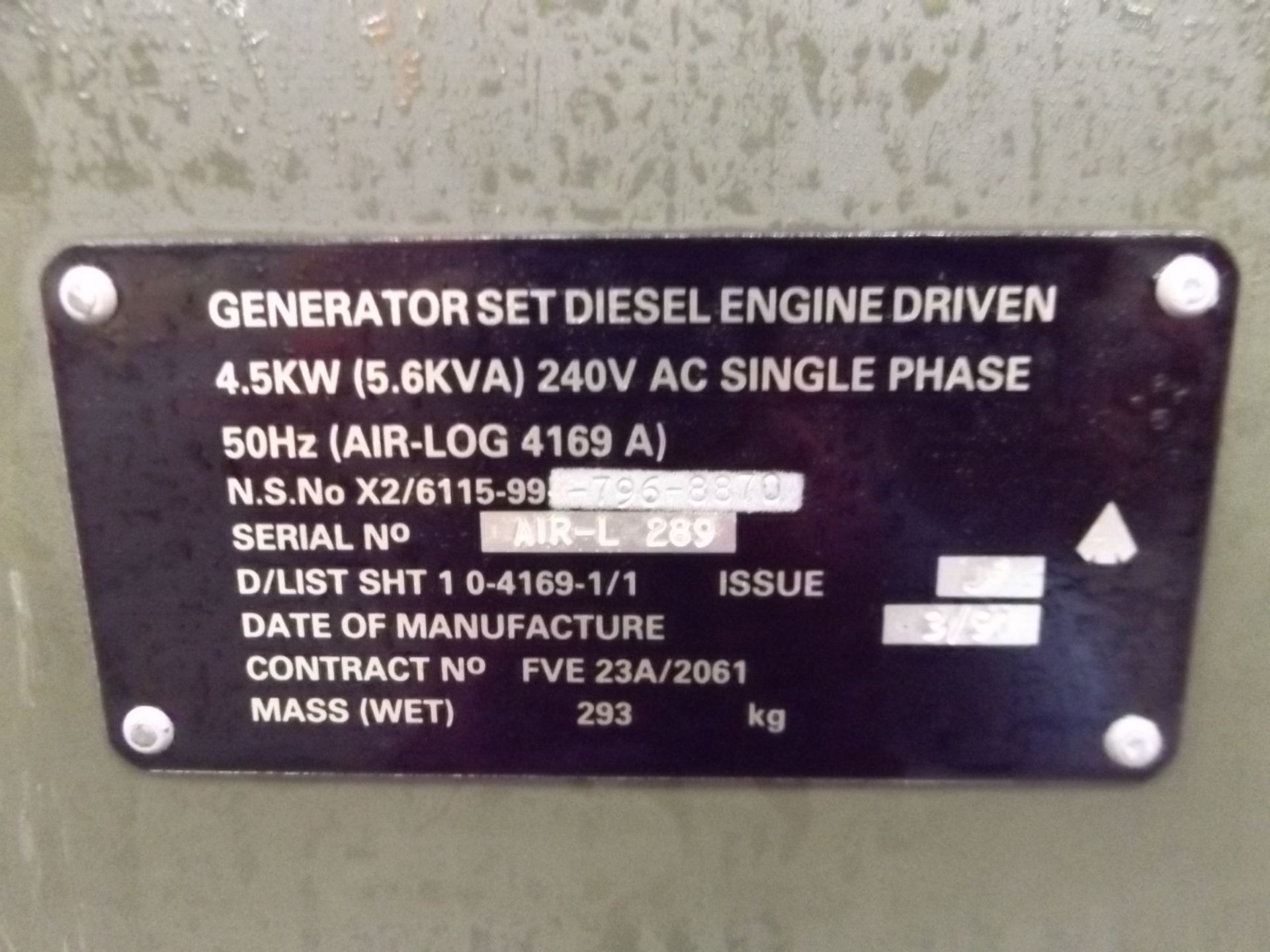 Lister Petter Air Log 4169 A 5.6 KVA Single Phase Diesel Generator - Bild 13 aus 14