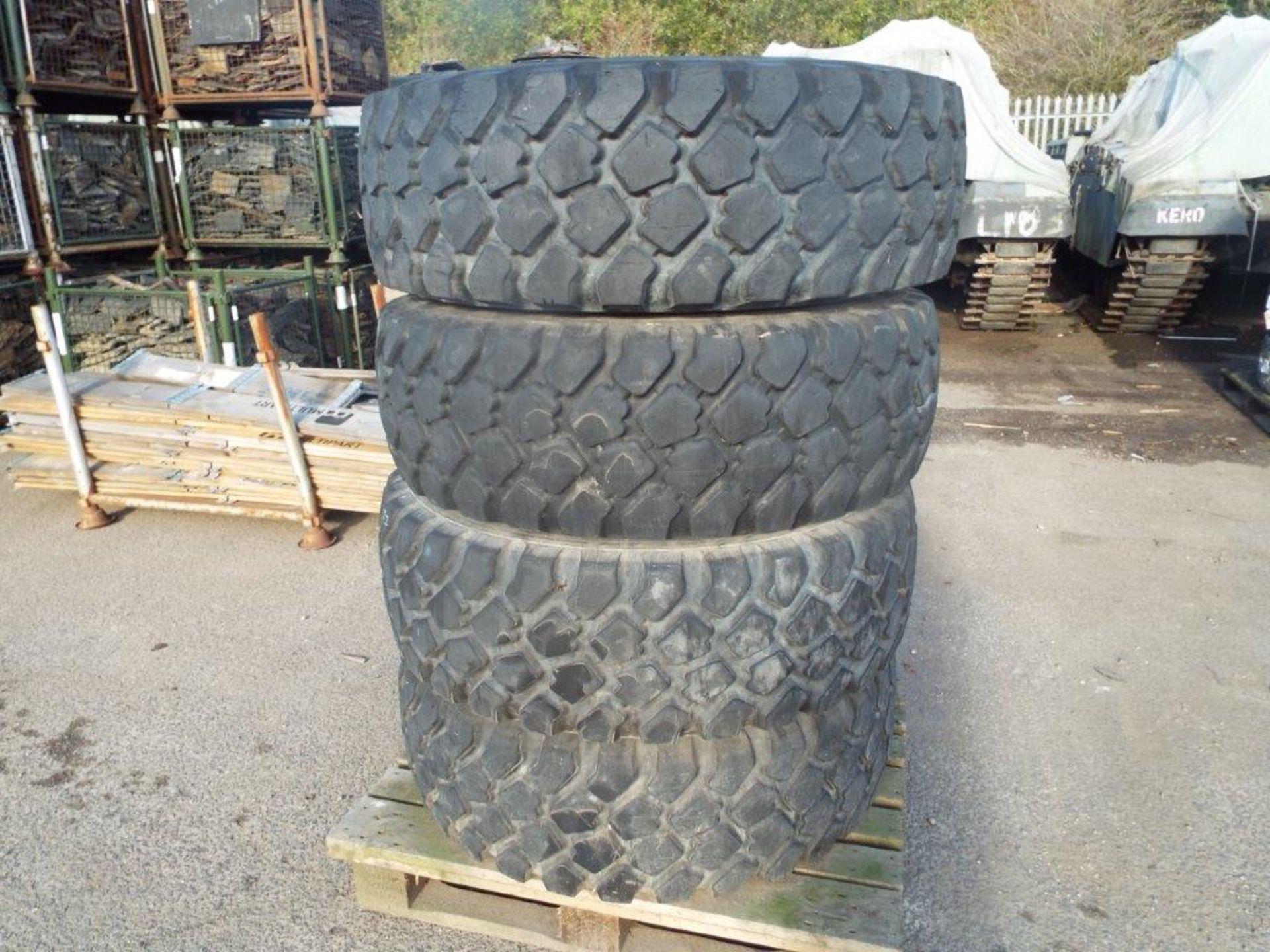 4 x Michelin XZL 395/85 R20 Tyres with 12 Stud Rims