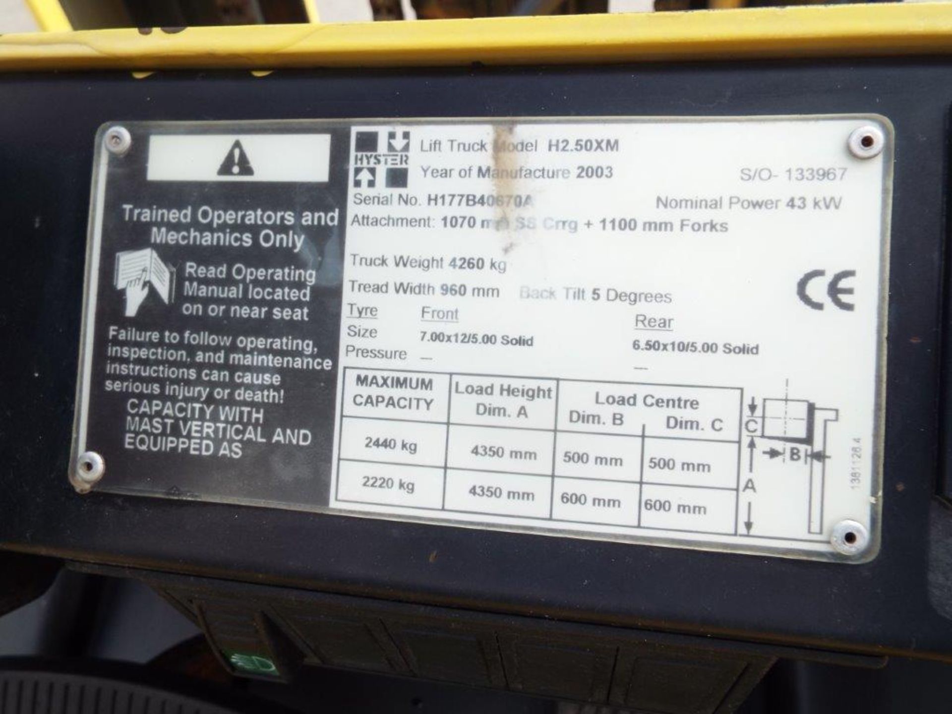 Container Spec Hyster H2.50XM Counter Balance Diesel Forklift C/W Side Shift & Full 3 Lift Mast - Bild 11 aus 28