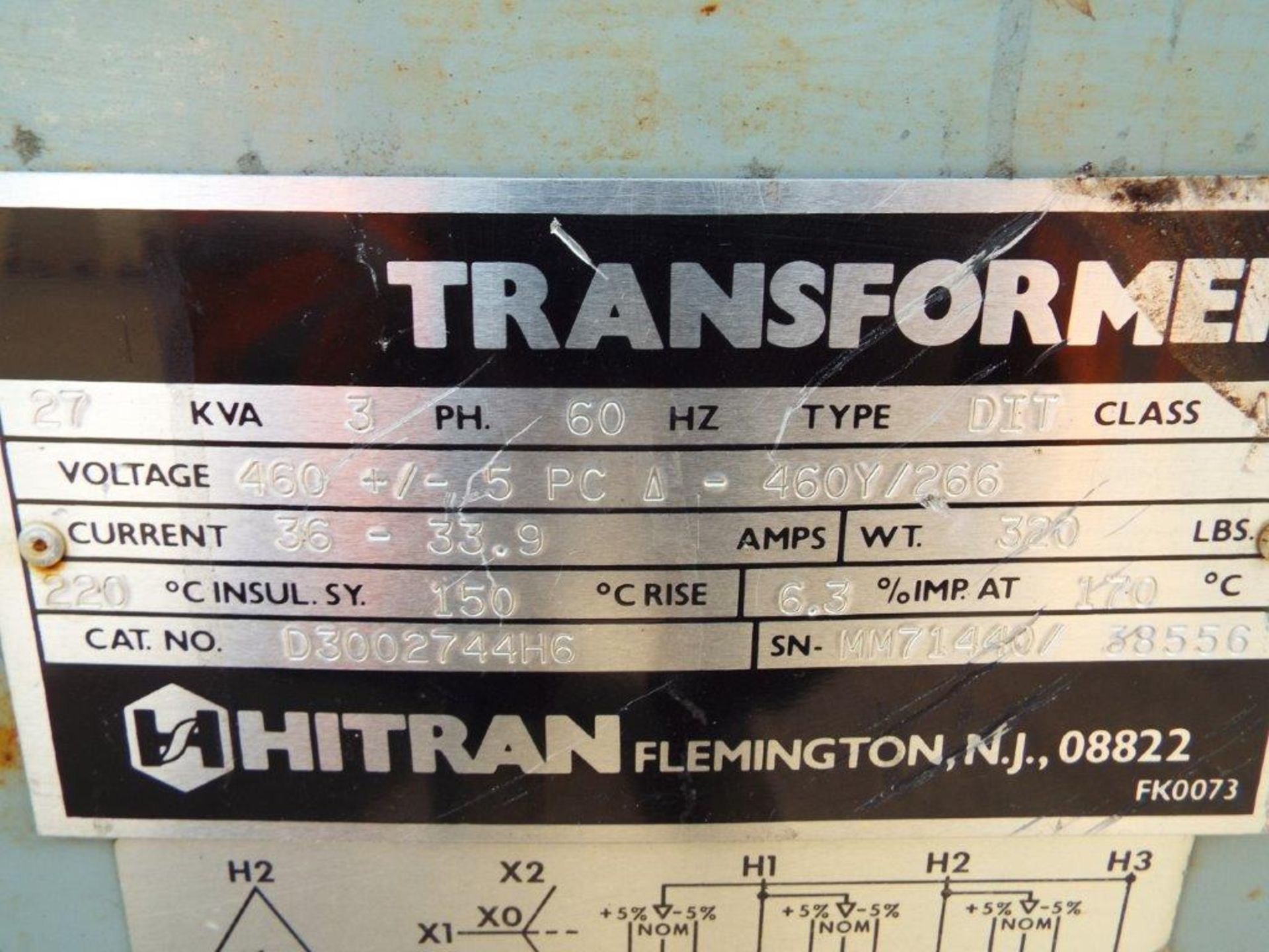 Hitran 27 KVA 460 Volt Delta to 460Y/266 D3002744H6 3 Phase Transformer with Cooling Unit - Image 4 of 10