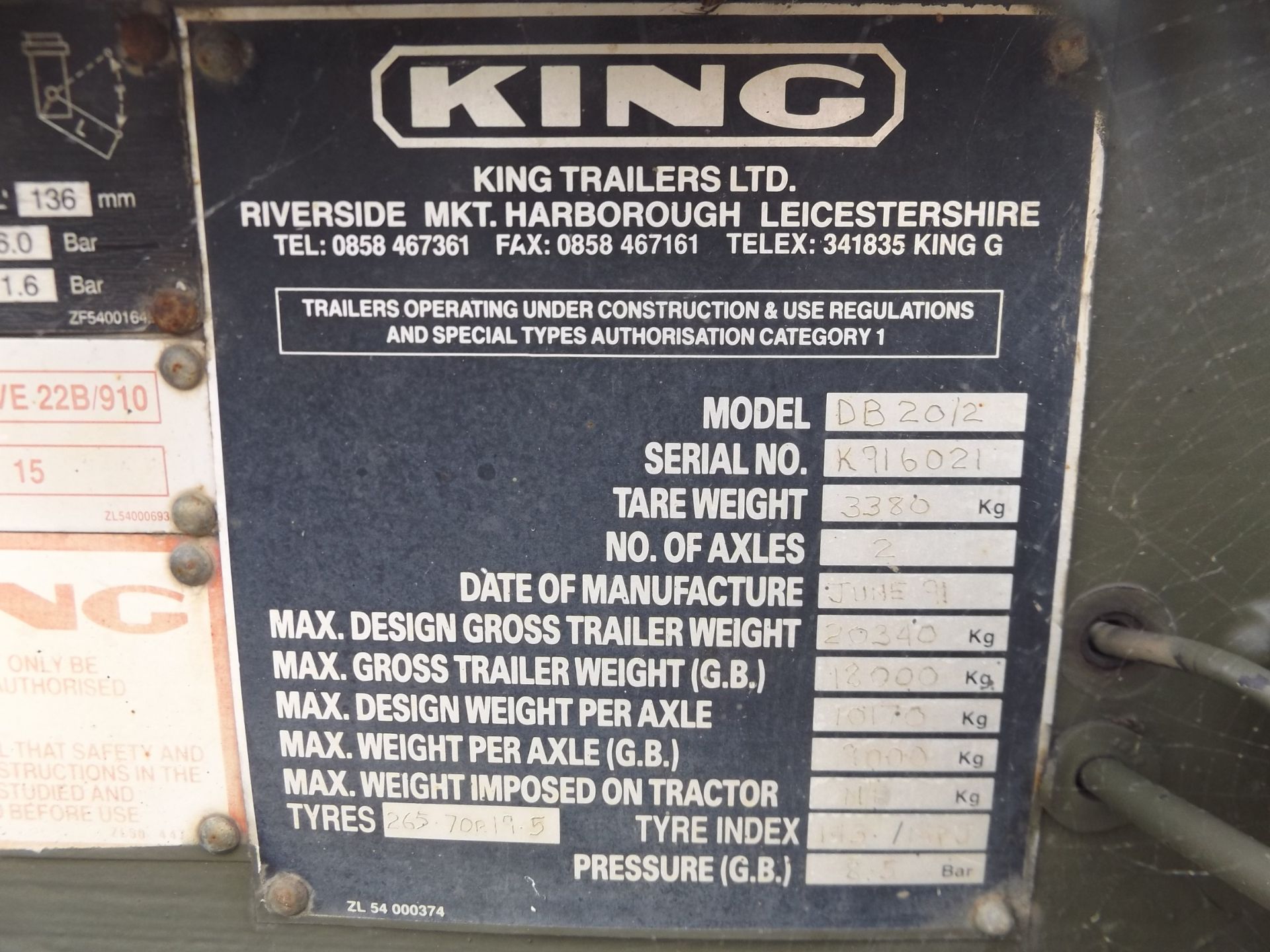 King DB 2 Axle 15 Tonne Skeletal drops/skip/container Trailer - Image 12 of 12