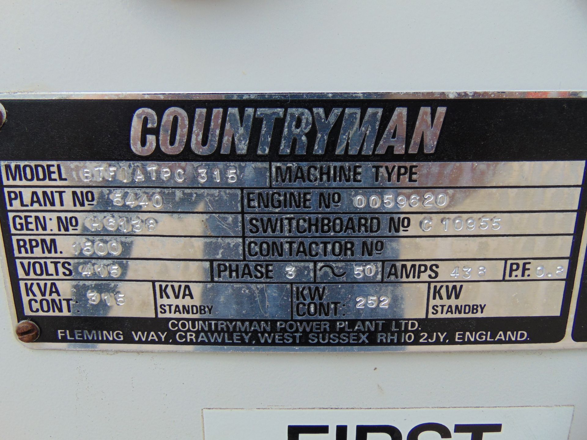 Countryman 325KVA 3 Phase FIAT V8 Twin Turbo Diesel Stamford Generator - Image 5 of 20