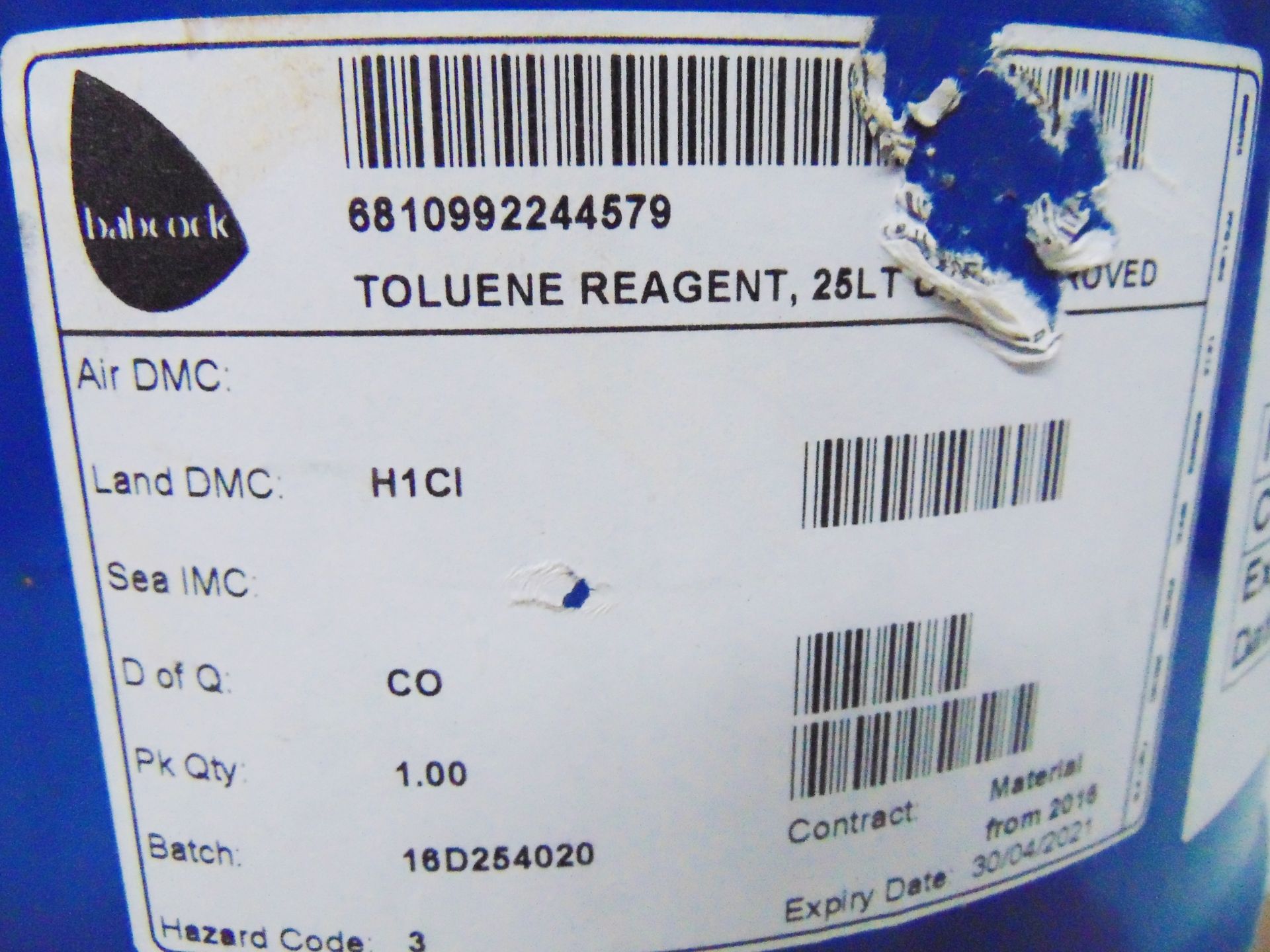 1 x Unissued 25L Tin of Toluene - Bild 3 aus 3