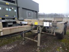 Boughton 2 axle adjustable drawbar Ro/Ro Drops/container trailer c/w twist locks. Ex-reserve.