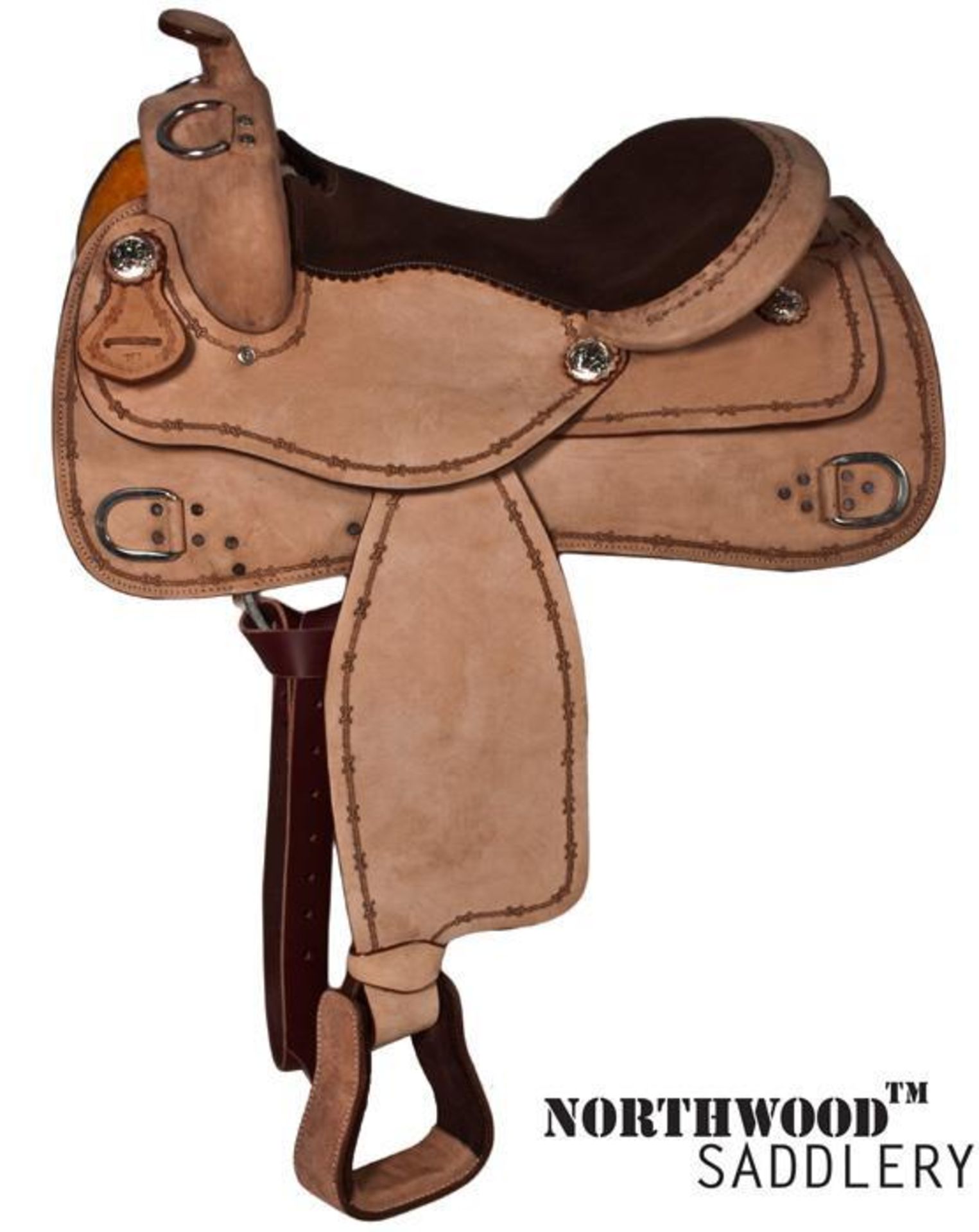 Brand: NorthWoodTM Saddlery  Made with X-GEN Tree Pro Fit        Premium grade rough out leather