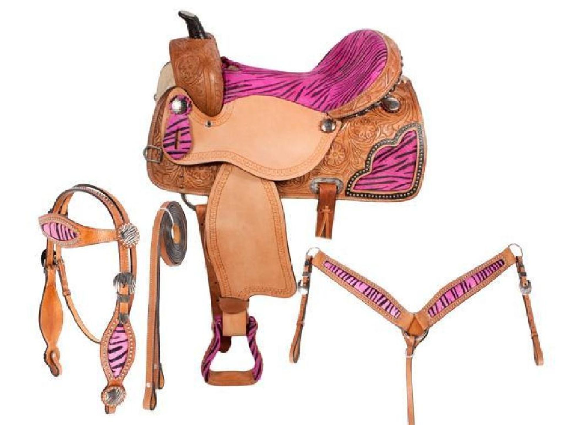 NEW! Pink Zebra Barrel Racing Western Horse Saddle Package 15 16 [6073] FREE SHIPPING!