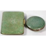 An early 20th Century shagreen cigarette case and compact
The cigarette case of rectangular form,