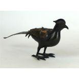 A Chinese bronze and cloisonné zoomorphic figure of a long-tailed bird, Late Qing Dynasty