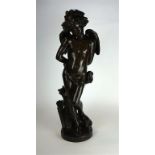 A bronze figure of a putti, Denise Delavigne (French, fl. late 19th Century)
Cupid standing, his