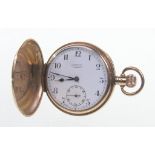 A gentleman's 9ct gold full Hunter pocket watch.
Manual wind, having a white Arabic face with outer