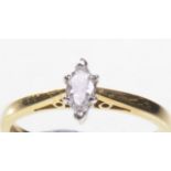 A diamond single stone ring
The marquise cut diamond of an est. 0.24ct, claw set to tapering