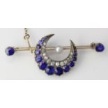 A late 19th century sapphire and diamond set crescent bar brooch
The central crescent set with