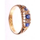 An early 20th Century sapphire and diamond set carved sided ring
The three graduated oval mixed