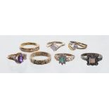 A collection of eight various gem set dress rings
To include 9ct gold cubic zirconia set examples,