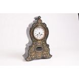 A 19th Century French ebonised glass and Mother of Pearl inlaid mantel clock
With a 10cm white dial