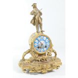 A 19th Century French gilt spelter and porcelain figural mantel clock
With a 8cm porcelain dial