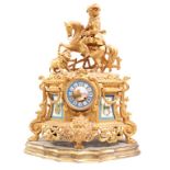 A 19th Century French gilt metal and porcelain mounted mantel clock
With a 9.5cm porcelain dial