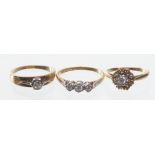 Three diamond set dress rings
To include an 18ct gold diamond single stone ring, set with a round