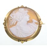 An early 20th Century gold framed cameo brooch
The shell cameo of circular form depicting a Greek