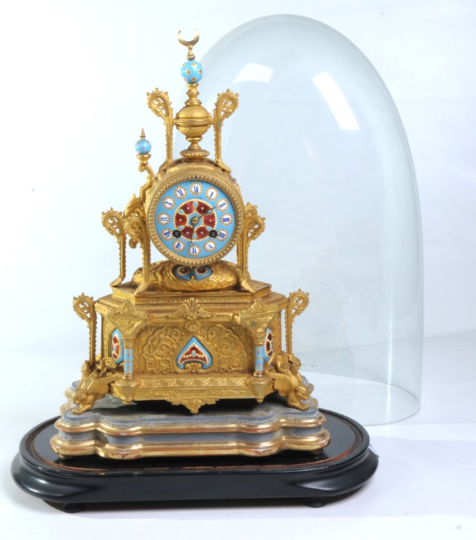 A French gilt spelter and enamel mantel clock
Signed W.H. Tooke, Paris with a 8.5cm blue and red