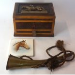 Three pieces of equestrian interest 
To include a rectangular storage box,
