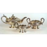 An early 20th Century silver-plated three piece tea service
Comprising tea pot of bulbous form,