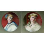 English School (19th Century) - A pair of oval portraits 
Depicting attractive young women of high