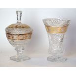 A good quality 20th Century cut glass vase 
Having a gilt band with engraved floral decoration,