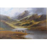 CW Oswald (British active 1890-1900) "Highland cattle watering in a mountainous valley"
Signed oil