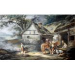 After George Morland (1763-1804) - 'Rustic Dwelling with figures and animals'
Pastel, approx.