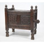 A Swat Valley timber dowry chest
The rectangular top with four vase shape finials above a leaf