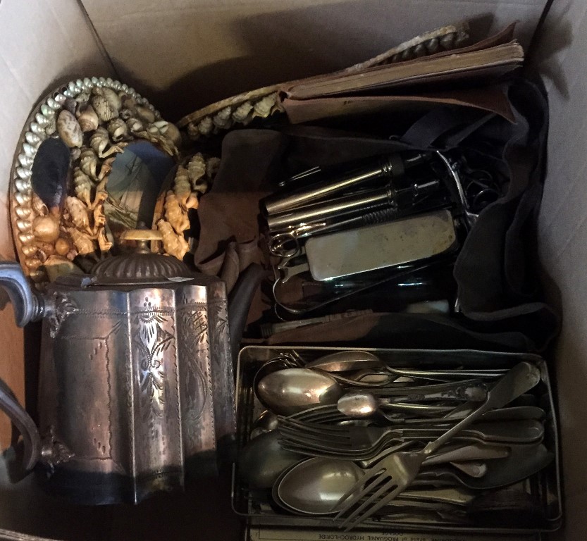 A mixed lot of assorted items to include silver-plated flatware, assorted dentist equipment, etc.