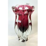 A mid 20th Century Belgian Art Glass pink and clear glass vase.
